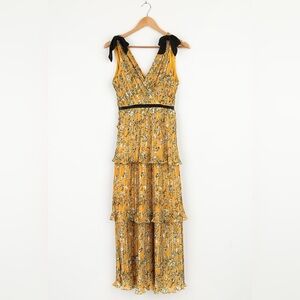 NWT Such Sophistication Yellow Floral Print Pleated Maxi Dress